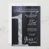 Invitation Un an ensemble diamant gris argent Anniversaire (Devant)