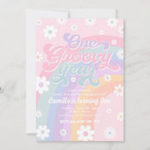 Invitation Un an Super Retro Daisy Rose Rainbow Anniversaire (Devant)