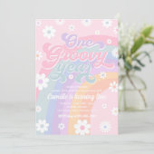 Invitation Un an Super Retro Daisy Rose Rainbow Anniversaire (Debout devant)