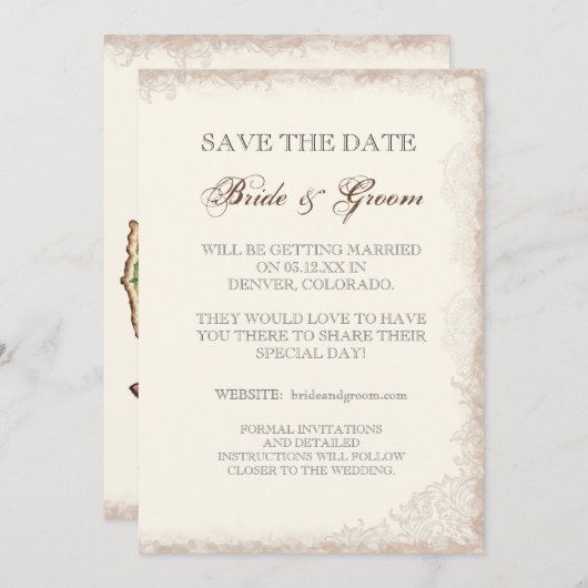 Invitation Un ancien Rose victorien sauve l'annonce de la dat (Devant / Derrière)