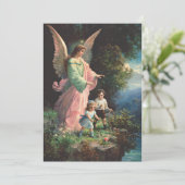 Invitation Un ange gardien protégeant les enfants près d'une  (Debout devant)