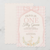 Invitation Un anniversaire de 1 an de la dinde silly rose  (Devant / Derrière)