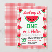 Invitation Un anniversaire de 1 an de pastèque Un dans un mel (Devant / Derrière)