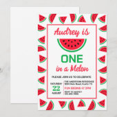 Invitation Un anniversaire de 1 an de pastèque Un dans un mel (Devant / Derrière)
