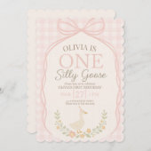 Invitation Un anniversaire de 1 an Silly Goose Rose Fleur  (Devant / Derrière)