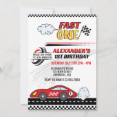 Invitation Un anniversaire d'enfant une voiture de course rou (Devant)