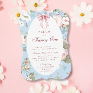 Invitation Un Anniversaire Fancy One Rose Bleu Ruban Floral 1