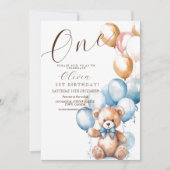Invitation Un Anniversaire Ours Ballons Script Photo Annivers (Devant)