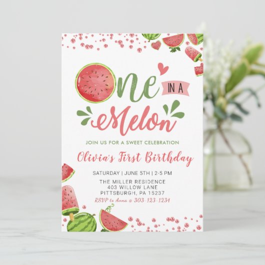 Invitation Un anniversaire Pastèque d'été, une pastèque uniqu (Debout devant)