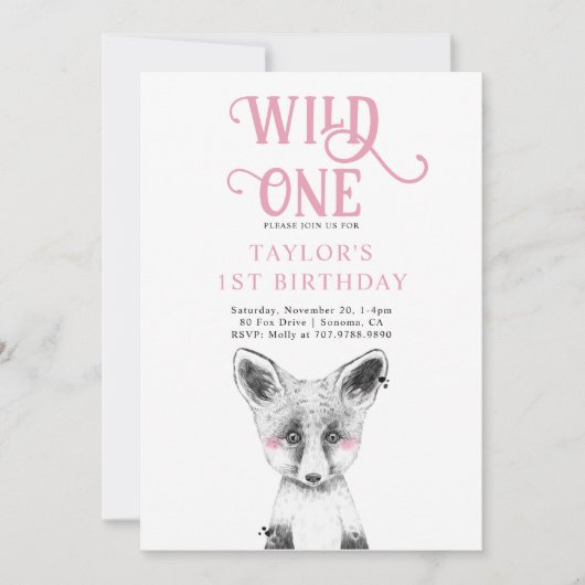 Invitation Un Anniversaire sauvage | Fille 1er anniversaire (Devant)