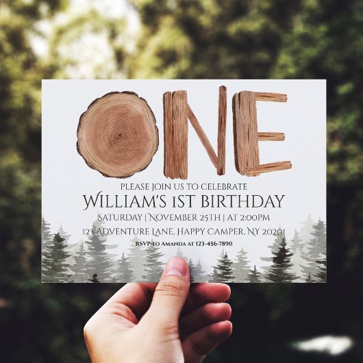 Invitation Un arbre vert rustique 1er anniversaire