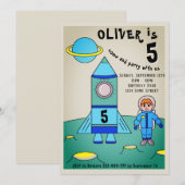 Invitation Un astronaute à la Moon Rocket Anniversaire de enf (Devant / Derrière)