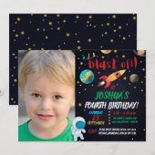 Invitation Un astronaute descend de la photo d'anniversaire (Devant / Derrière)