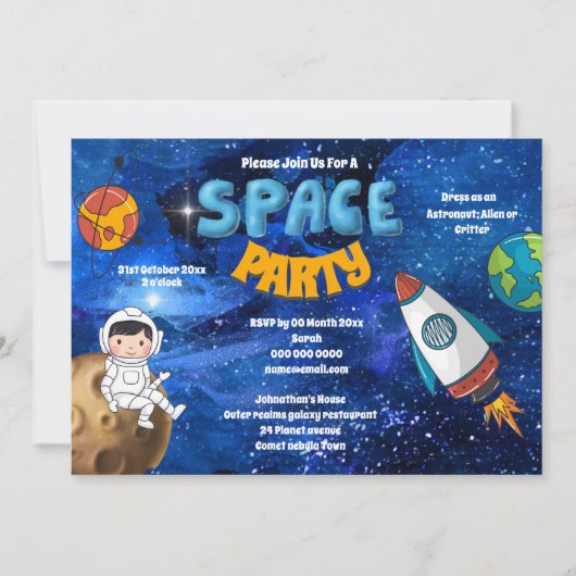 Invitation Un astronaute mignon dans l'espace avec des planèt (Devant)
