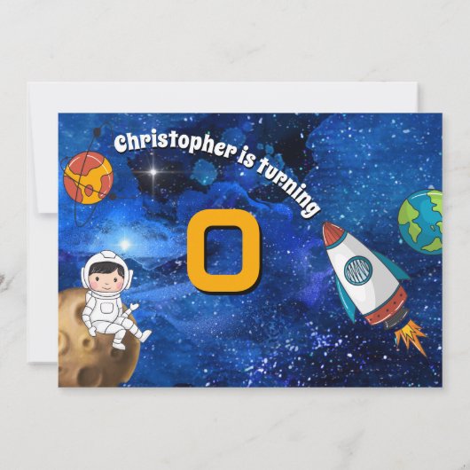 Invitation Un astronaute mignon dans l'espace avec des planèt (Dos)