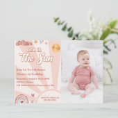 Invitation Un Au Soleil 1Er Anniversaire Rose Rainbow Photo (Debout devant)