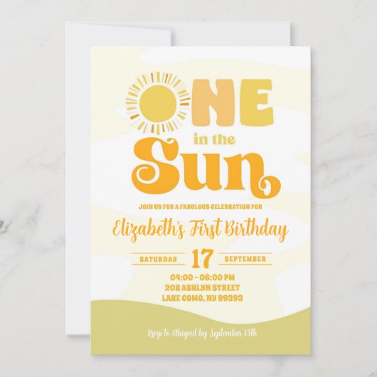 Invitation Un Au Soleil Été Hippie Retro Premier Anniversaire (Devant)