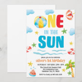 Invitation Un au soleil, Pool Party Premier été Anniversaire (Devant / Derrière)