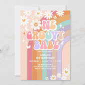 Invitation Un Babe Daisy Super Rainbow Retro 1er anniversaire (Devant)