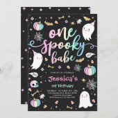 Invitation Un Babe mignonne Éffrayant Halloween Ghost 1er ann (Devant / Derrière)
