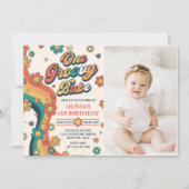 Invitation Un Babe Retro Super Arc-en-ciel 1er anniversaire P (Devant)