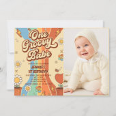 Invitation Un Babe Retro Super Arc-en-ciel 1er anniversaire P (Devant)