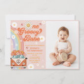 Invitation Un Babe Retro Super Arc-en-ciel 1er anniversaire P (Devant)