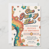 Invitation Un Babe Retro Super Rainbow 1er anniversaire (Devant)