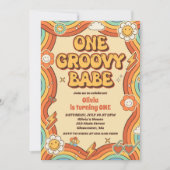 Invitation Un Babe Retro Super Rainbow 1er anniversaire (Devant)