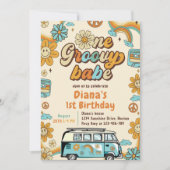 Invitation Un Babe Retro Super Rainbow 1er anniversaire (Devant)