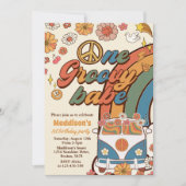 Invitation Un Babe Retro Super Rainbow 1er anniversaire (Devant)