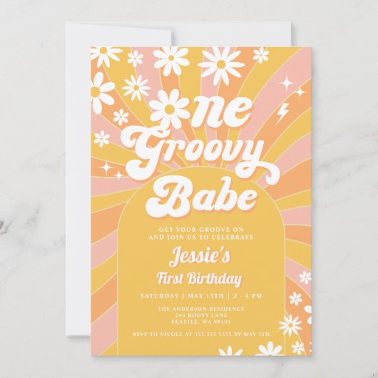Invitation Un Babe Rose Daisy Super Sunshine 1er anniversaire (Devant)