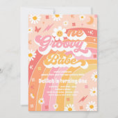 Invitation Un Babe Super Peace Love Party Rainbow Birthday (Devant)