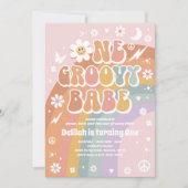 Invitation Un Babe Super Peace Love Party Rainbow Birthday (Devant)
