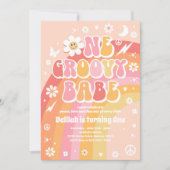 Invitation Un Babe Super Peace Love Party Rainbow Birthday (Devant)