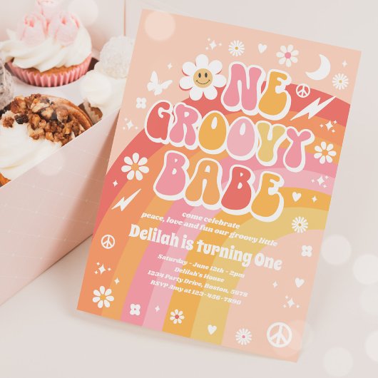 Invitation Un Babe Super Peace Love Party Rainbow Birthday