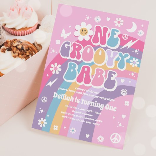 Invitation Un Babe Super Peace Love Party Rainbow Birthday