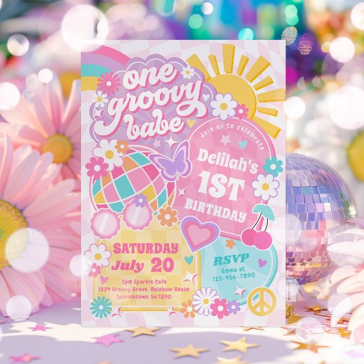 Invitation Un Babe Super Rainbow 1er anniversaire Super