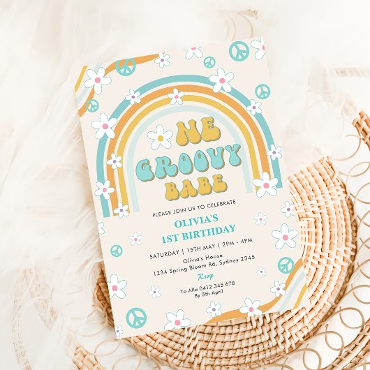 Invitation Un Babe Super Rainbow 1er fête d'anniversaire