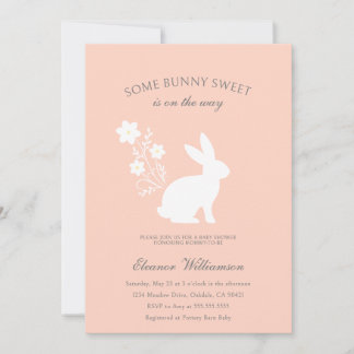 Invitation Un baby shower à fleurs doux lapin