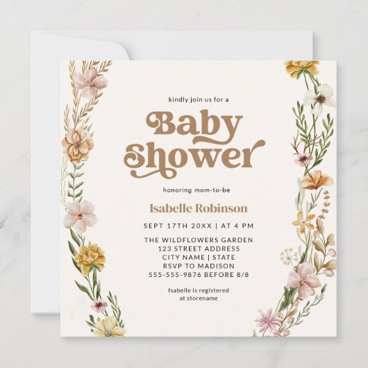 Invitation Un Baby shower À Thème Boho Un Peu Fleur sauvage (Devant)