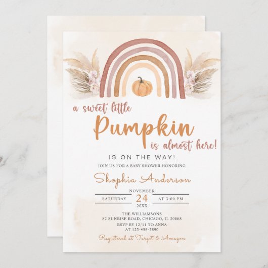 Invitation Un Baby shower Arc-En-Ciel Boho Automne Un Peu Cit (Devant / Derrière)