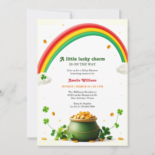 Invitation Un Baby shower Arc En Ciel Un Peu Chanceux (Devant)