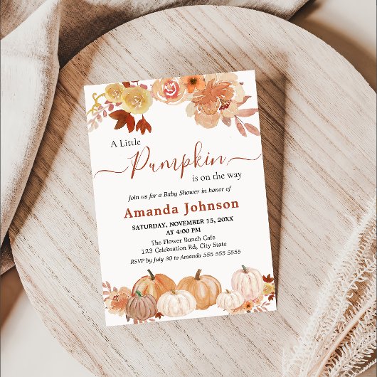 Invitation Un Baby shower Automne Floral Un Peu Citrouille