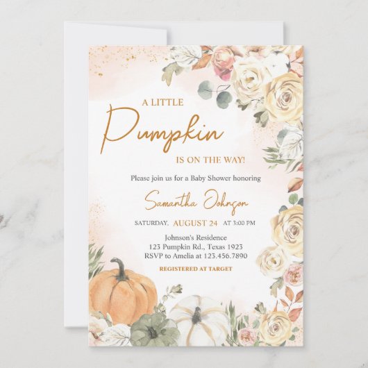 Invitation Un Baby shower Automne Un Peu Citrouille (Devant)