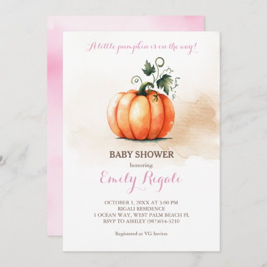 Invitation Un Baby shower Automne Un Peu Citrouille (Devant / Derrière)