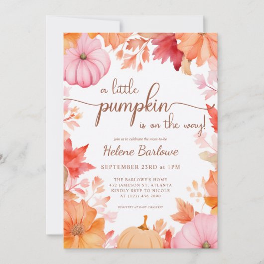 Invitation Un Baby shower Automne Un Peu Citrouille (Devant)