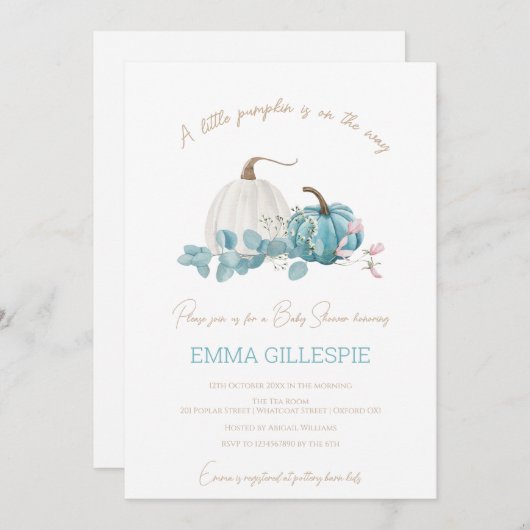 Invitation Un Baby shower Automne Un Peu Citrouille (Devant / Derrière)