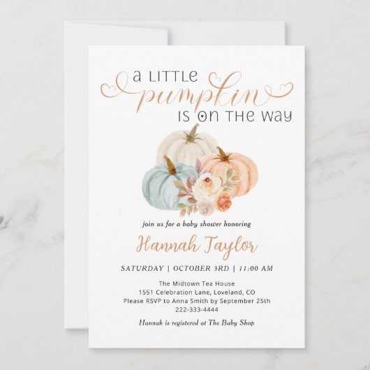 Invitation Un Baby shower Automne Un Peu Citrouille (Devant)