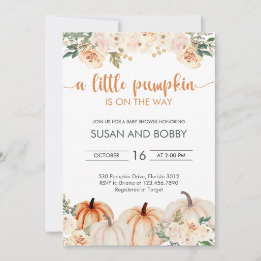 Invitation Un Baby shower Automne Un Peu Citrouille (Devant)